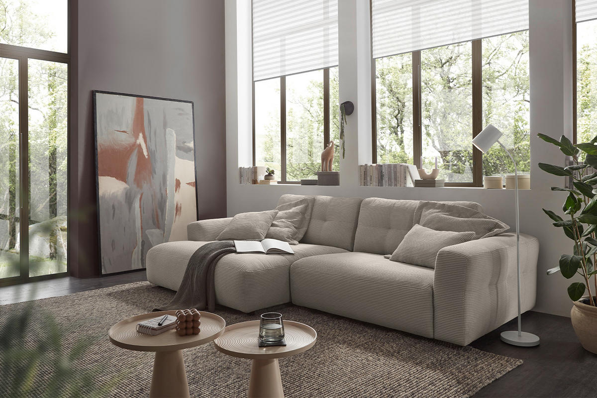 ECKSOFA XL MIKA Grau Cord - Greige/Schwarz, Kunststoff/Textil (296/167cm) - KAWOLA