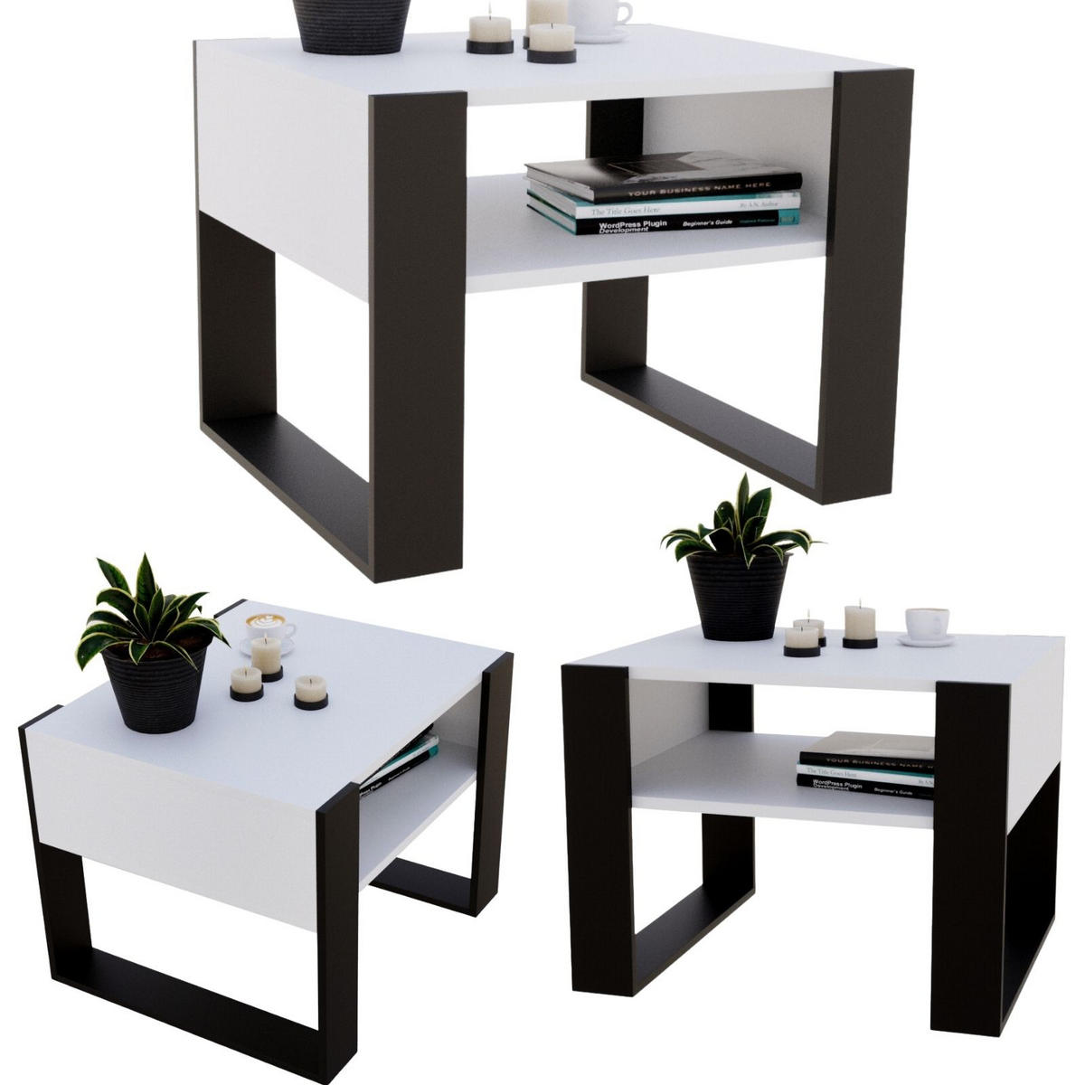 COUCHTISCH Holzwerkstoff rechteckig stabil Weiß 45/53,6/65cm - Schwarz/Weiß, Holzwerkstoff (53.6/65/45cm) - CraftPAK