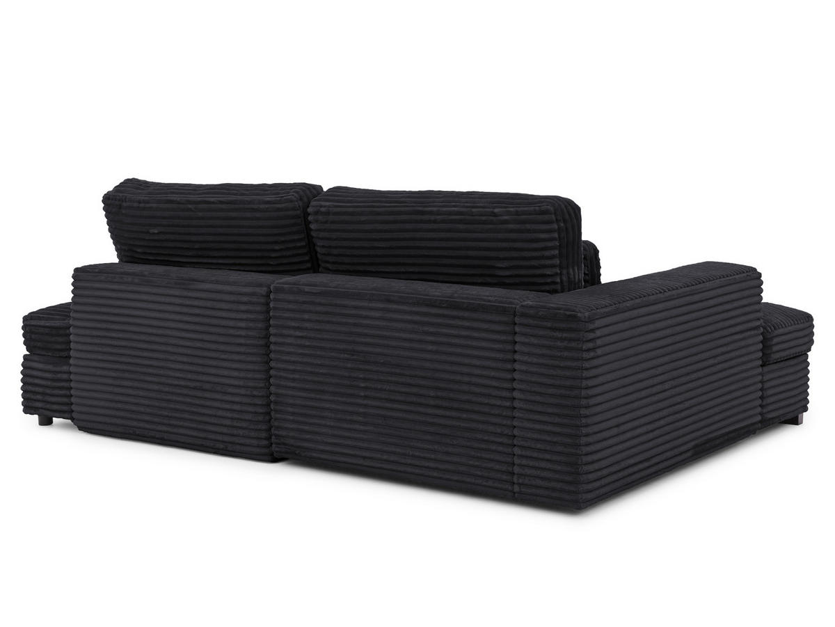 ECKSOFA Wolke mit tiefer Sitzfläche, Schlaffunktion und praktischem Bettkasten aus weichem Schwarz Cordstoff - Schwarz, Holz/Kunststoff (162/225cm) - S-Style