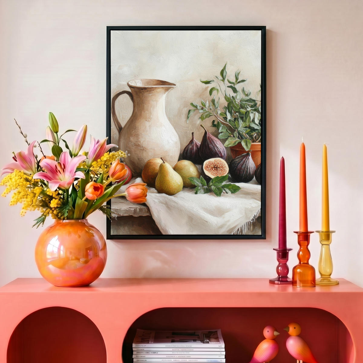 LEINWAND Bilder mit Rahmen - Obst - Kräuter - Ländlich - 30x40 - Naturfarben, Textil (30/40cm) - MuchoWow