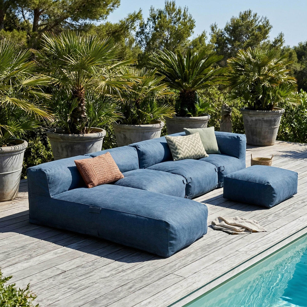 GARTENSOFA 5-tlg., Pazifikblau - Blau, Textil - Oviala