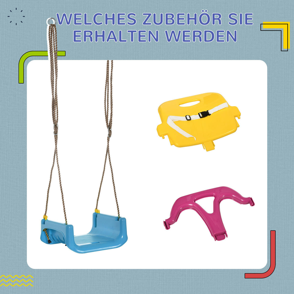 3-IN-1 Babyschaukel, Kinderschaukel mit verstellbarem Seil, Schaukelsitz, Blau - Multicolor, Kunststoff (33/42cm) - Outsunny