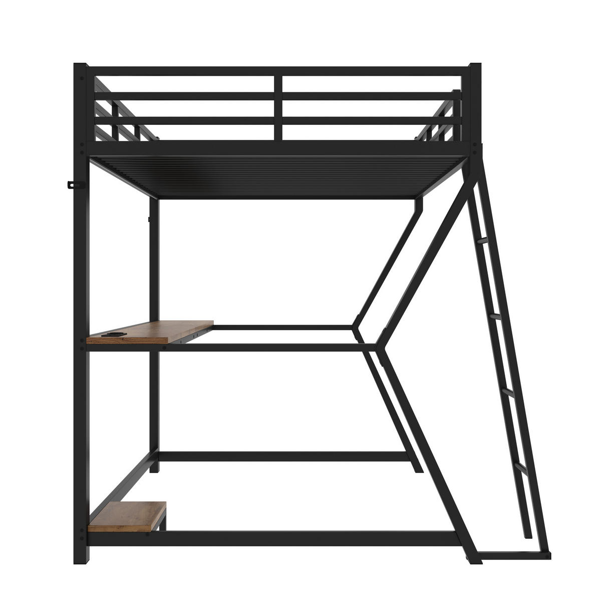 HOCHBETT 90/200 cm Schwarz aus Metall/MDF mit Schreibtisch - Schwarz, Metall (90/200cm) - OKMYHOME