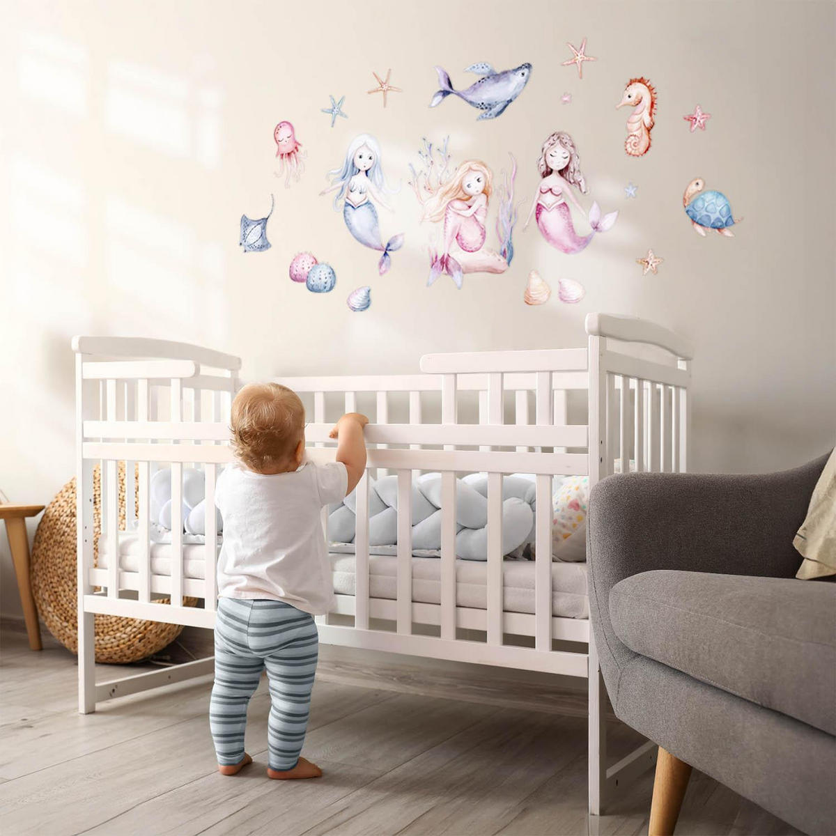 WANDAUFKLEBER 130x164cm - Die Welt der kleinen Meerjungfrauen - Multicolor, Kunststoff (130/164/0.1cm) - Wallfluent