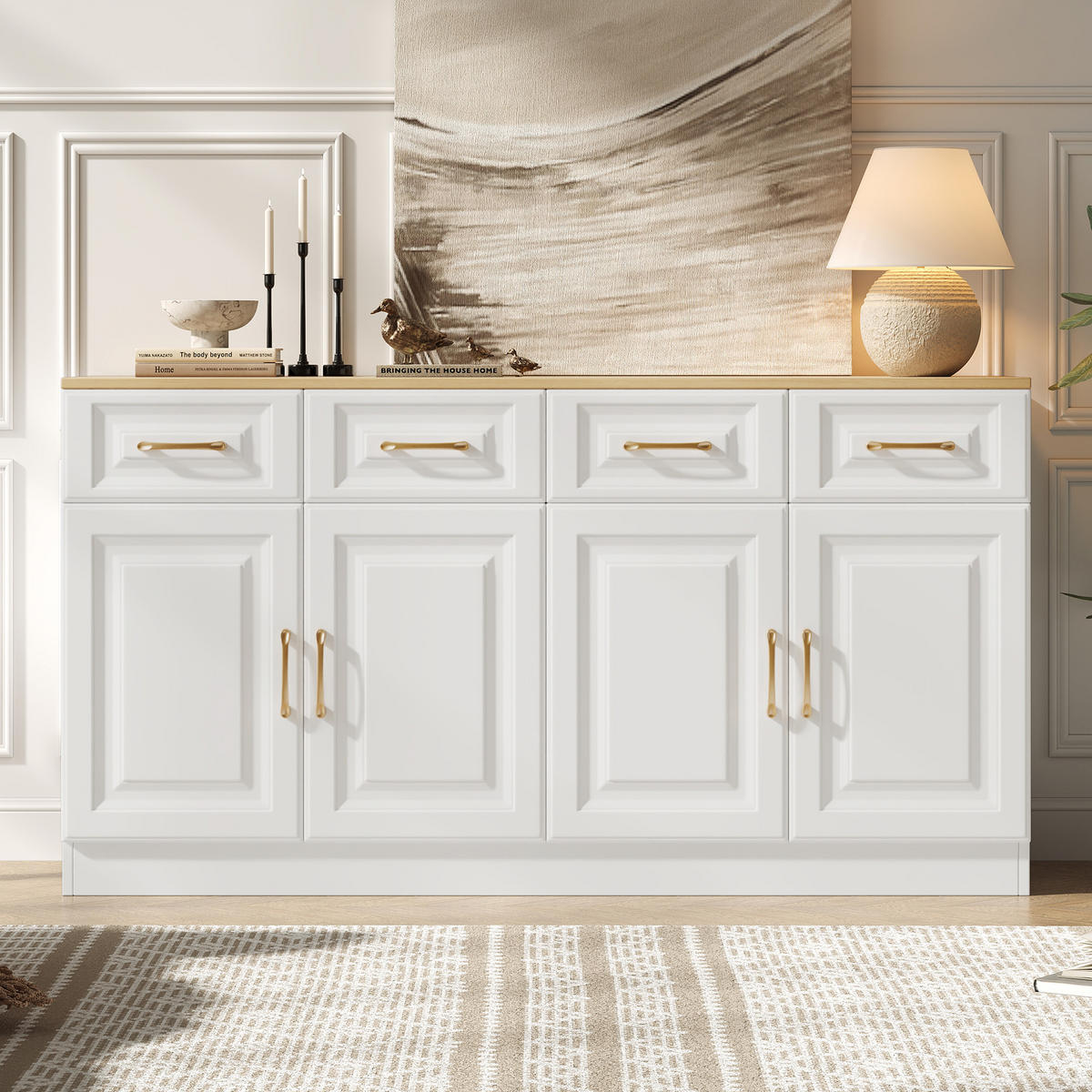SIDEBOARD Weiß Holz 4 Türen 4 Schubladen 140cm Stauraum - Multicolor, Holzwerkstoff (40/75/140cm) - FLIEKS