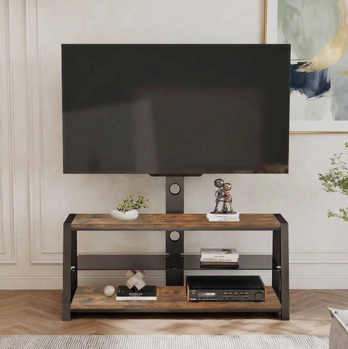 LOWBOARD 116/42/125 cm aus MDF und Metall mit höhenverstellbarem, schwenkbarem TV-Ständer Braun - Braun, Holzwerkstoff (116/125/42cm) - Modenvie