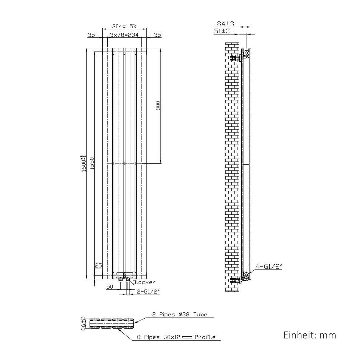 RADIJATOR Plosnati radijator Crni 160/30/6,3 cm - crna, metal (30/160/6.3cm) - EMKE