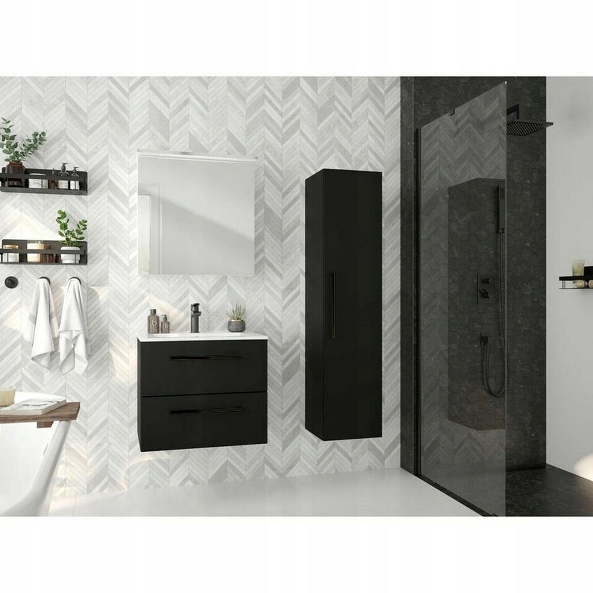 WASCHTISCHKOMBI 60cm mit Waschbecken schwarz - Schwarz, Holzwerkstoff (60/50/45cm) - Stamar