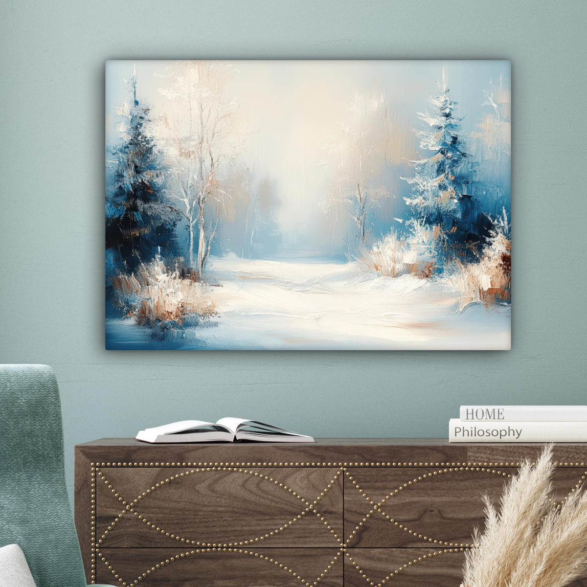 LEINWANDBILD Wald - Winter - Natur - Abstrakt - Schnee Wandbilder 80x60 cm - Weiß, Textil (80/60cm) - MuchoWow