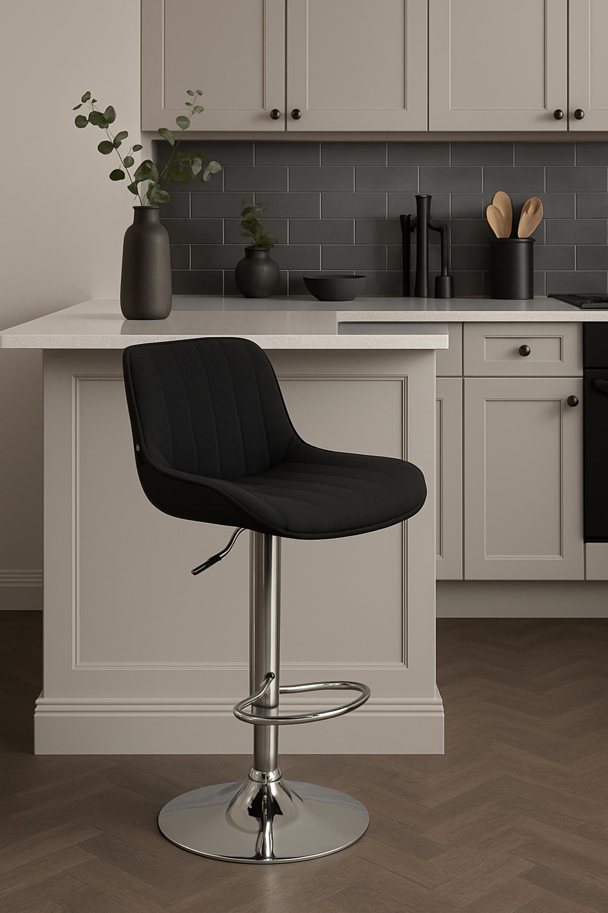 BARHOCKER Lento Gestell Metall in Chromoptik Stoff Schwarz - Chromfarben/Schwarz, Textil/Metall (50/108/50cm) - TPFLiving