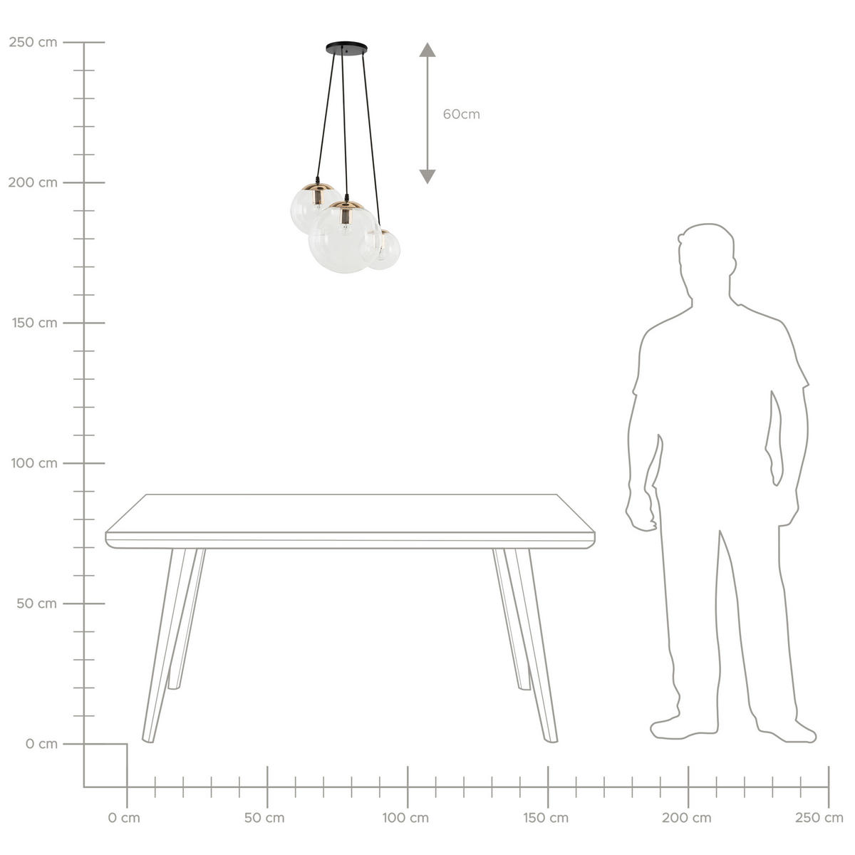 HÄNGELEUCHTE 3er-Set Ladon 25-25/20-20/15-15/108 cm - Transparent, Glas (25/25/108cm) - Beliani