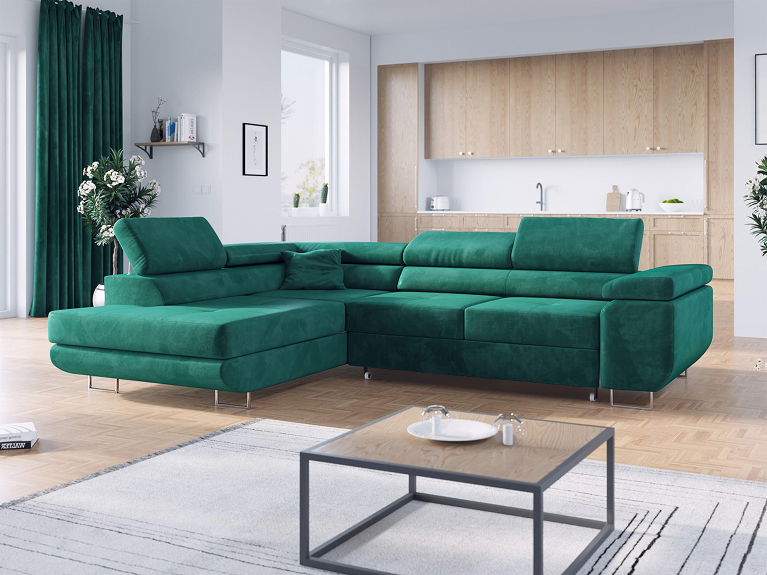 ECKSOFA GUSTAW L Dunkelgrün Velvet Links Seite - Dunkelgrün/Silberfarben, Textil/Metall (205/275cm) - MKS