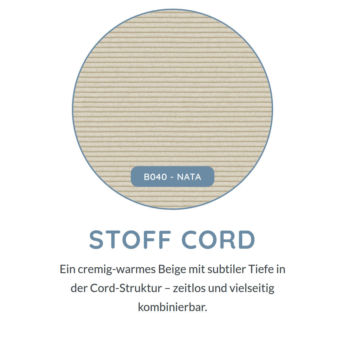 2,5-SITZER Umea Cord Beige 194/106/78 cm - Naturfarben, Kunststoff/Textil (194/78/106cm) - foamnova