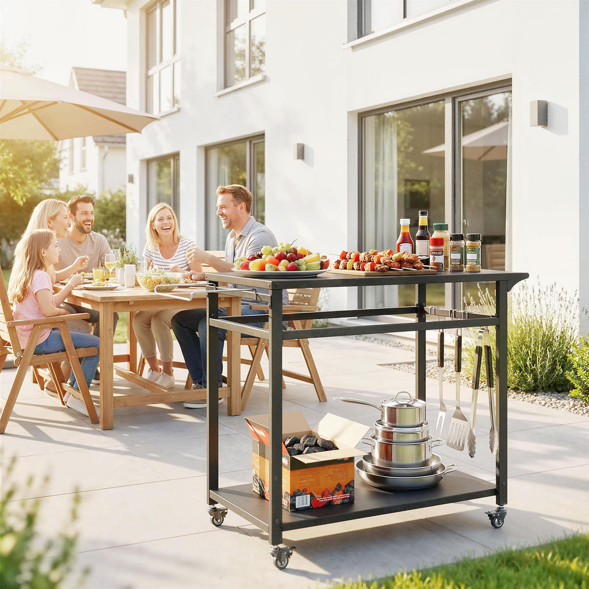 GRILLWAGEN Metall Schwarz - Schwarz, Metall (50.5/88/113cm) - Outsunny