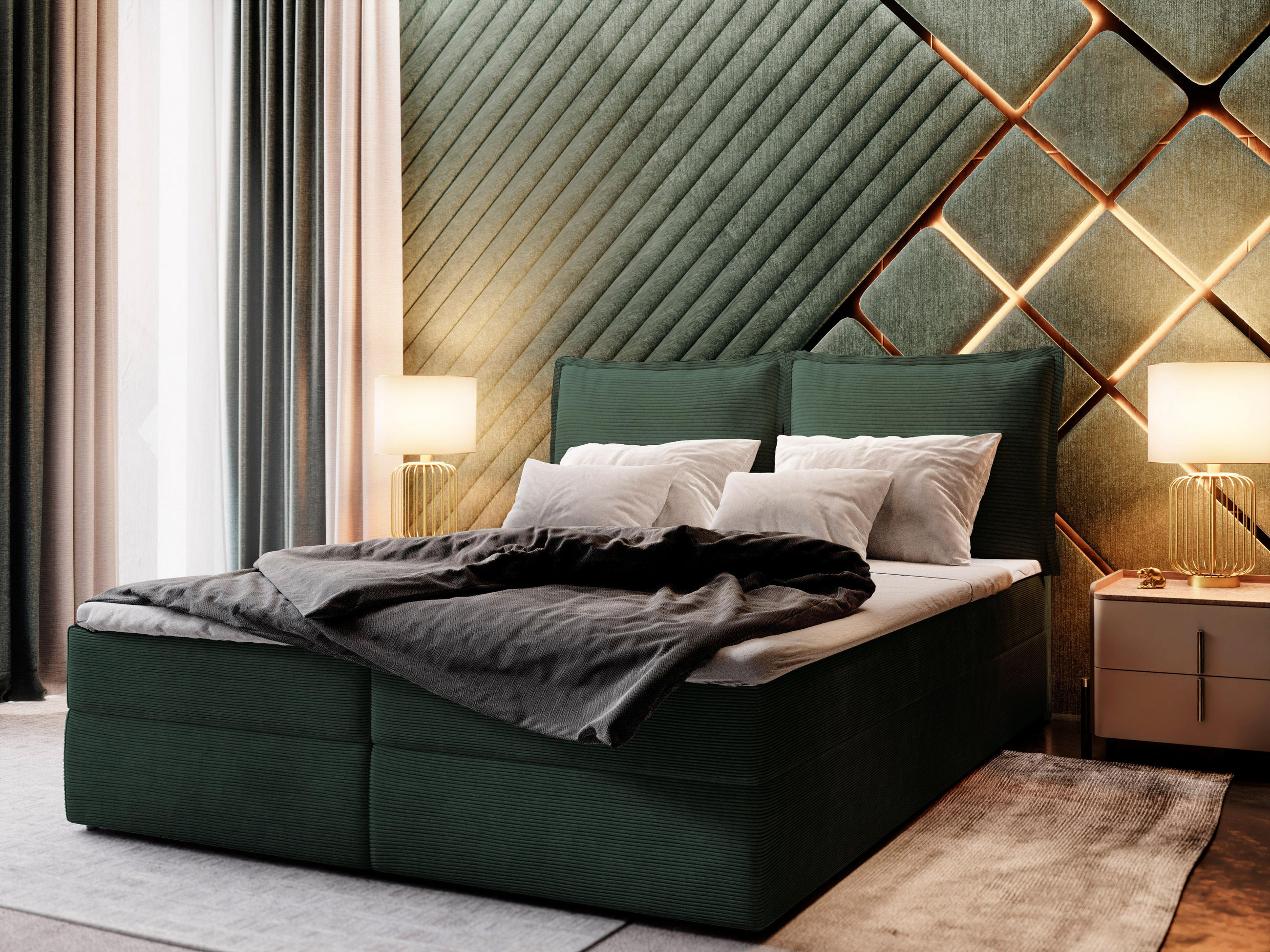 BOXBETT LENTE 180x200 cm mit Matratze und Topper - Grün - Grün, Holz (180/200cm) - MASSENO
