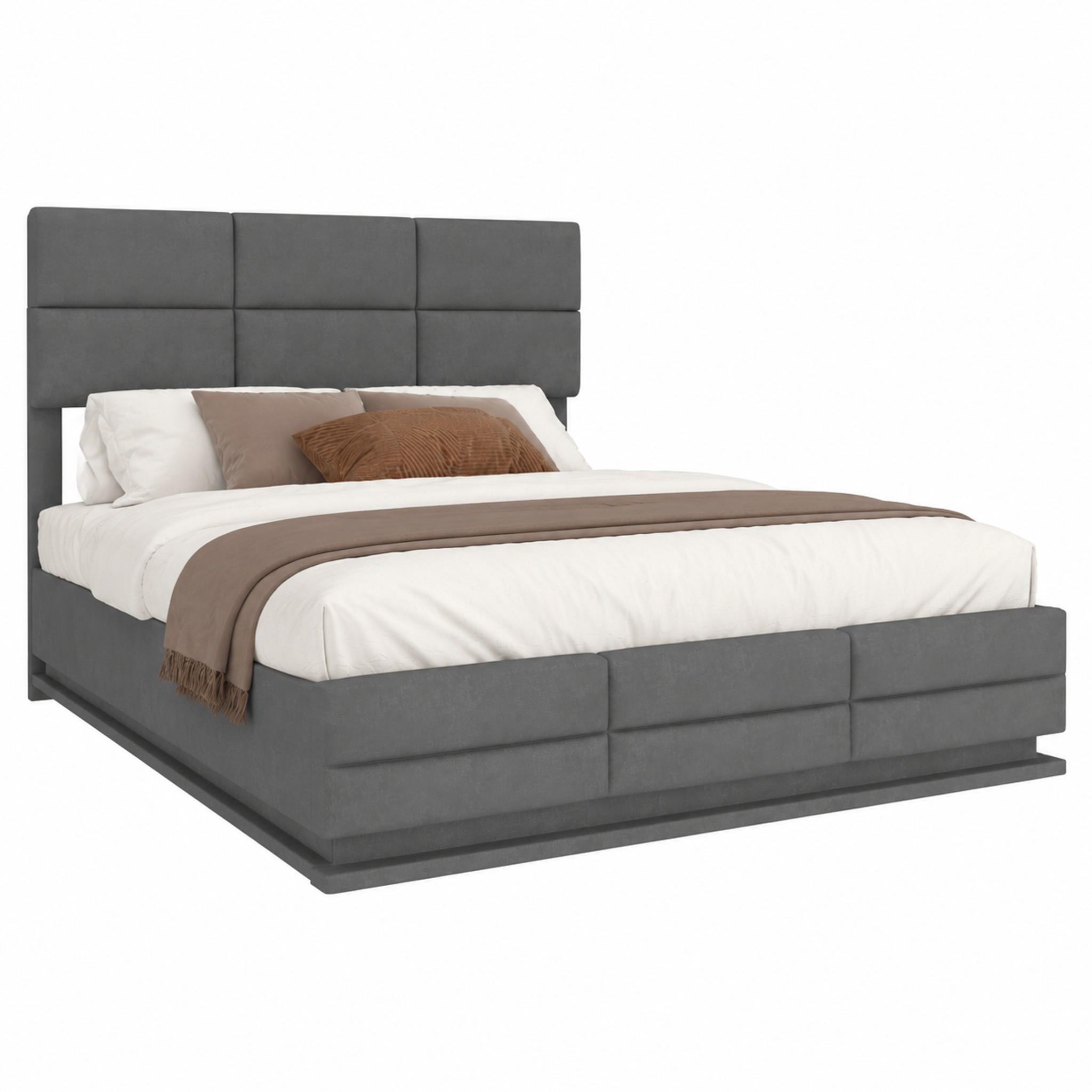 BETT mit Stauraum 160x200 cm Samt Grau mit LED und USB - Dunkelgrau, Metall (160/200cm) - Meubliv