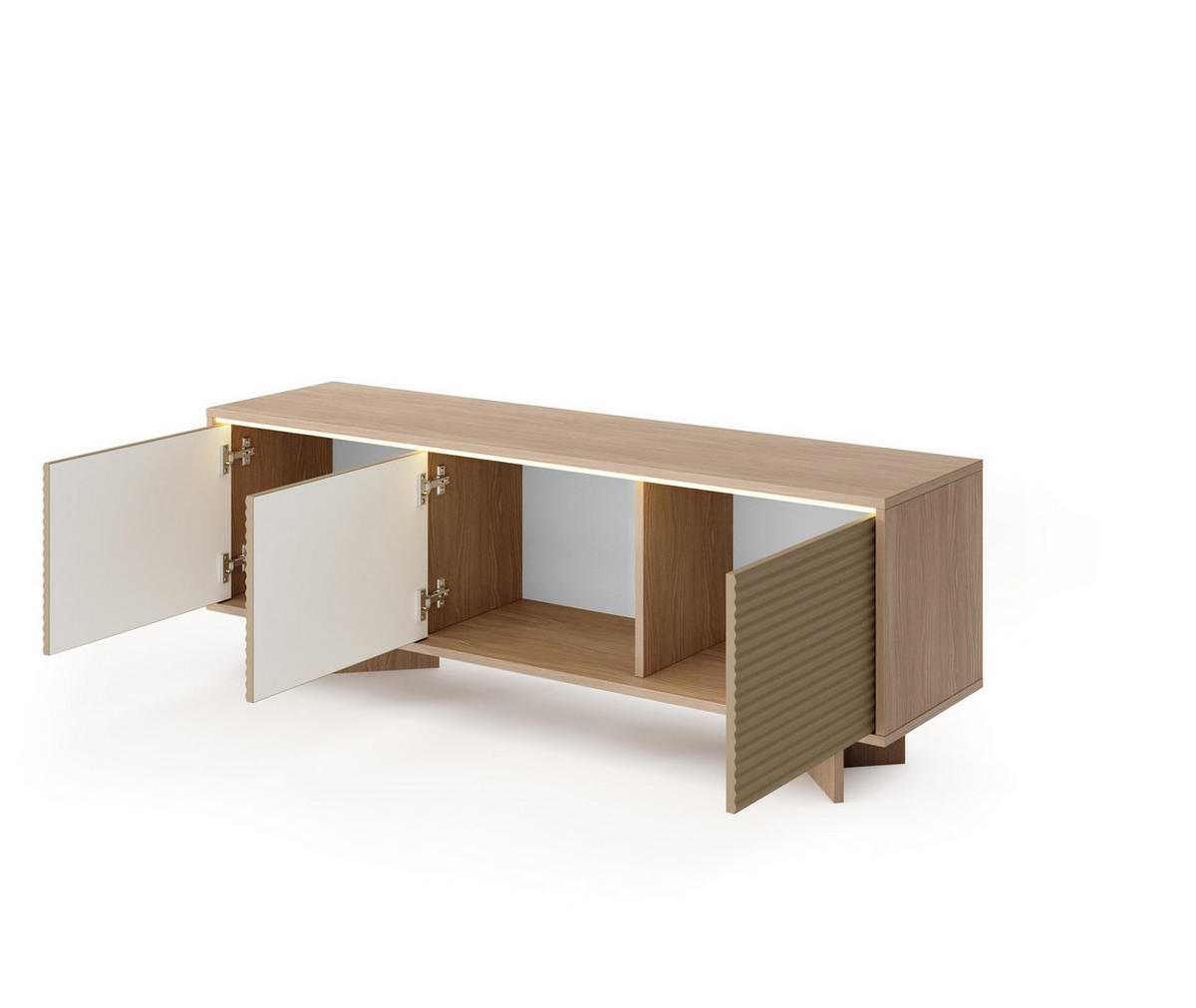 TV-BOARD TORSANO (Bolivar Natur/Cappuccino, 3 Türen, LED-Beleuchtung, Push-to-Open) - Eichefarben/Beige, Holz/Holzwerkstoff (154/54/40cm) - Ravio