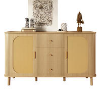 SIDEBOARD 140/40/80 cm in Natur mit Rattantüren und 3D-Wellenschubladen - Naturfarben, Holzwerkstoff (140/80/40cm) - Flora Grace