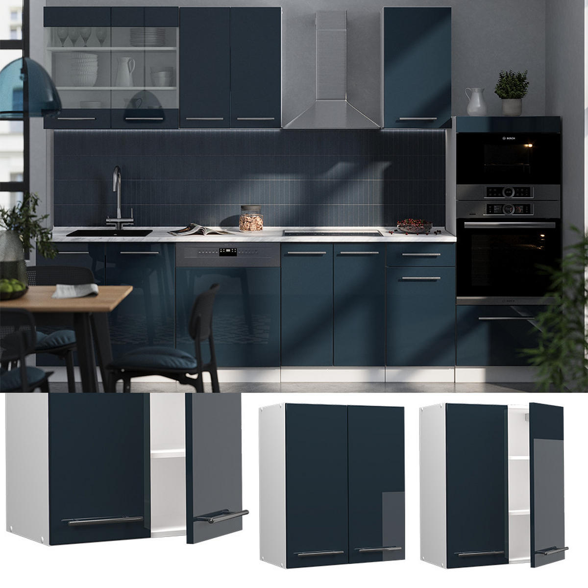 HÄNGESCHRANK Fame-Line Dunkelblau Hochglanz 60 cm - Weiß/Dunkelblau, Holzwerkstoff (60/72/34.1cm) - Vicco