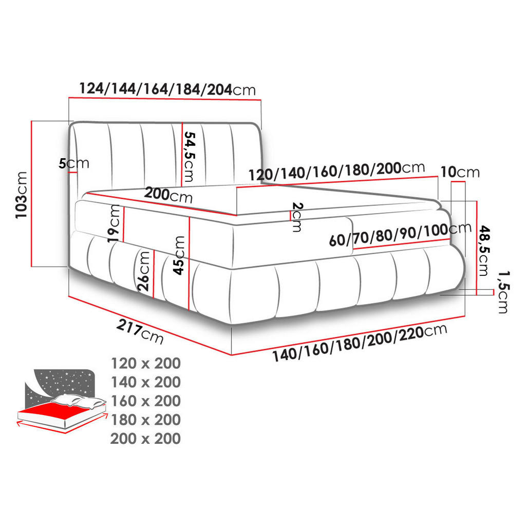 Thumbnail - Mirjan24 Boxbett, Blau, Holz, H3, 140x200 cm, Schlafzimmer, Betten, Boxspringbetten