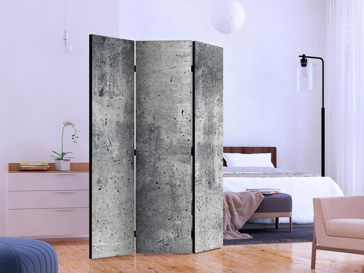 PARAVENT Beidseitig Bedruckter 3-tlg 135x172 cm Frischer Beton - Grau, Holz/Textil (135/172/3cm) - Muralo