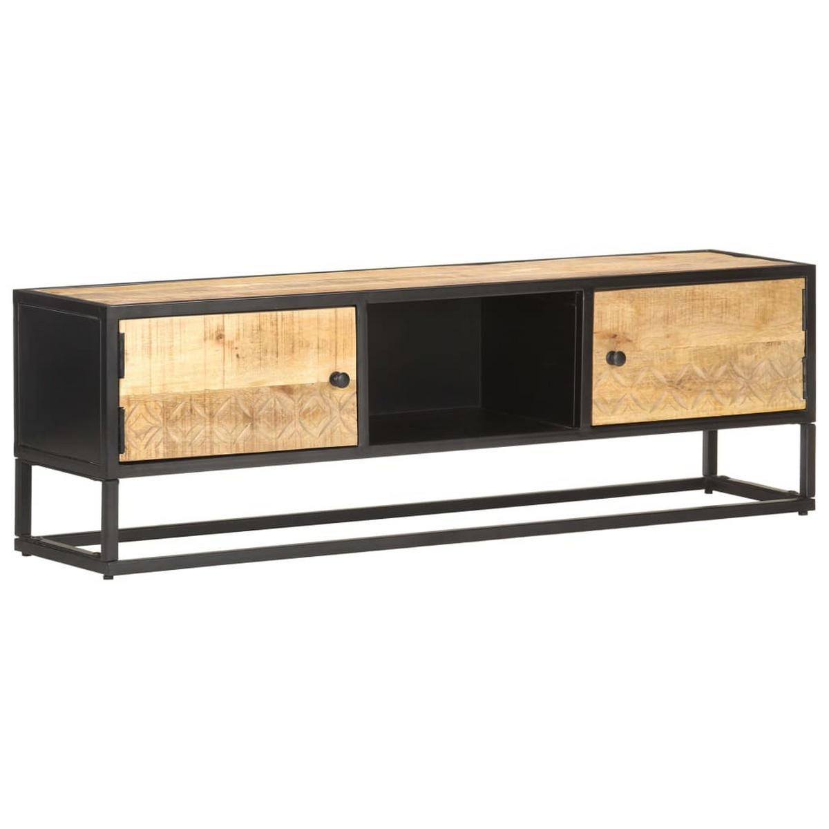 TV-SCHRANK Mit Geschnitzter Tür 130/30/40 Cm Raues Mangoholz - Braun, Holz (130/40/30cm) - vidaXL