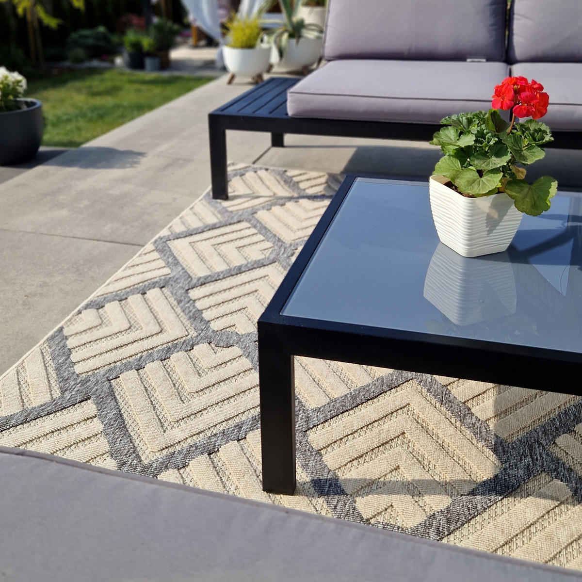 TEPPICH Beige In-Outdoor Geometrisch - Kurzflor Rechteckig - 60 x 100 cm - Anthrazit/Creme, Textil (60/100cm) - Mazovia
