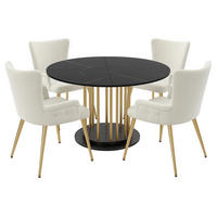 ESSTISCH SET mit 4 Stühlen, Schwarze Marmoroptik und Goldenes Gestell - Beige, Holzwerkstoff/Textil (110/74.6/110cm) - Urban Meuble