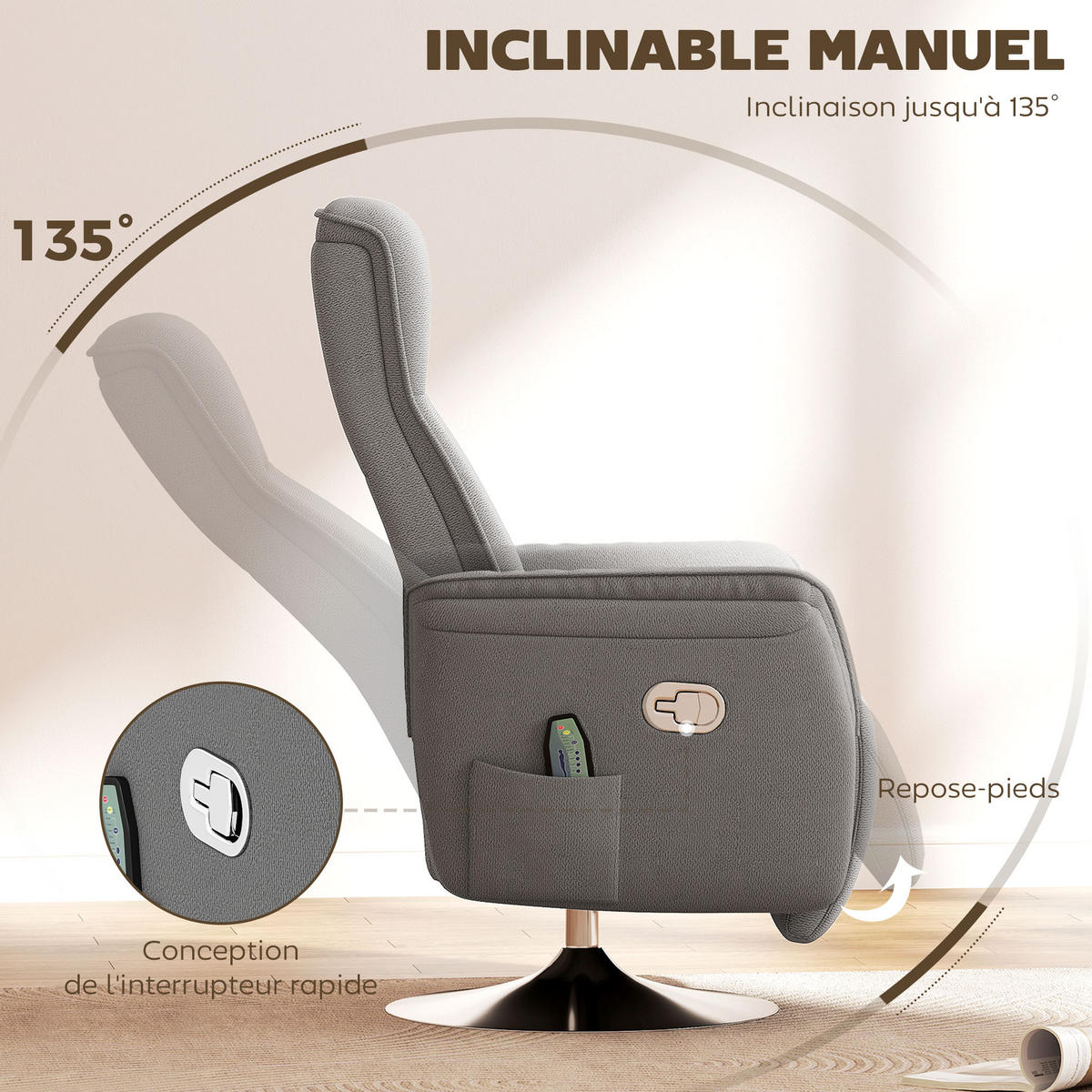 MASSAGESESSEL DE-15433 10 Massagepunkte mit 360° Drehung Grau - Grau, Metall (68.5/117/77cm) - ComfortXL