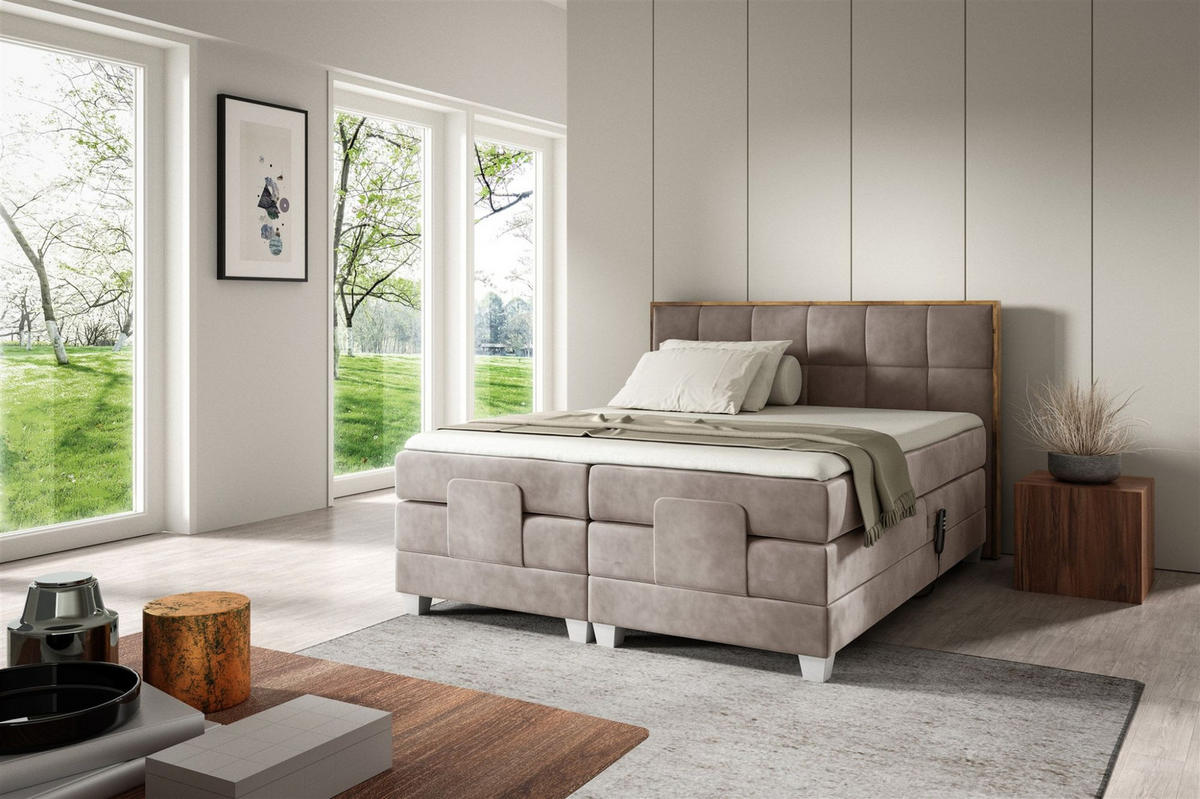 BOXSPRINGBETT Elektrisch Henry - Beige, Holzwerkstoff/Textil (140/200cm) - Fun Möbel