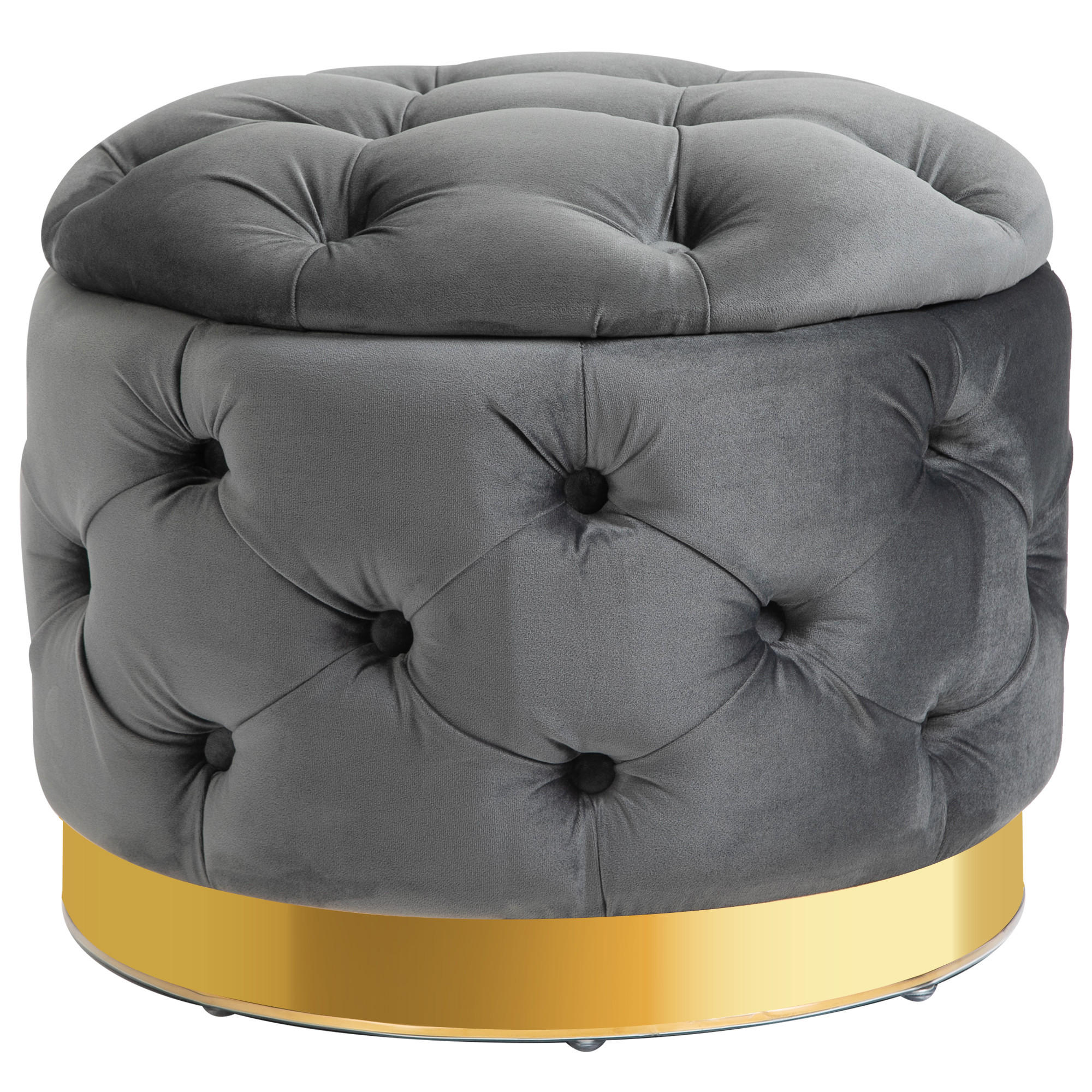 HOCKER Mit Stauraum DE-07181 Vintage, Knopfheftung, Metallbasis Kohlegrau - Anthrazit, Holz/Textil (55/42/55cm) - ComfortXL