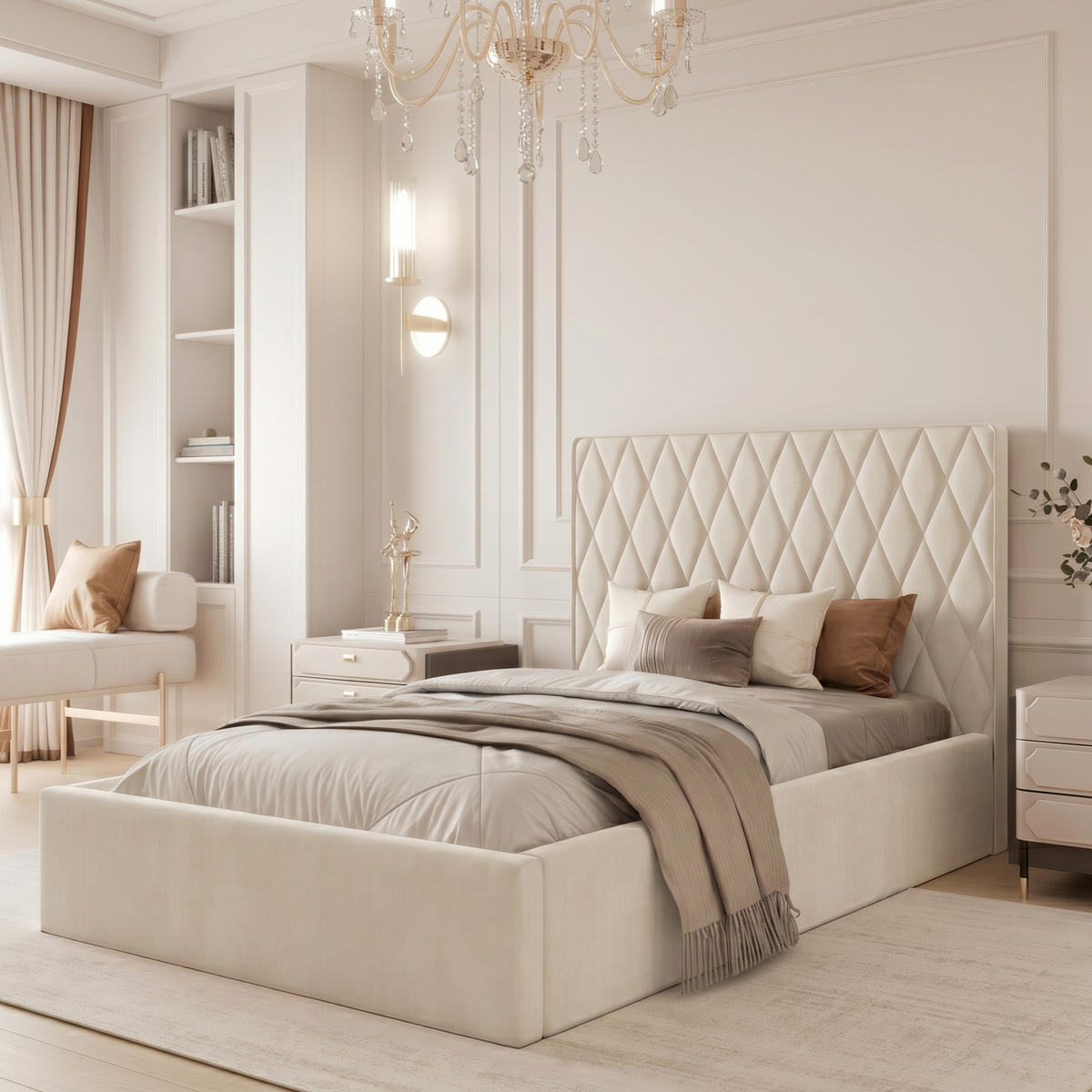 POLSTERBETT PONTI 120x200 cm Creme (Stoff Magic Velvet) - Kompakt, mit Bettkasten und Lattenrost - Creme, Holzwerkstoff/Textil (120/200cm) - Ravio