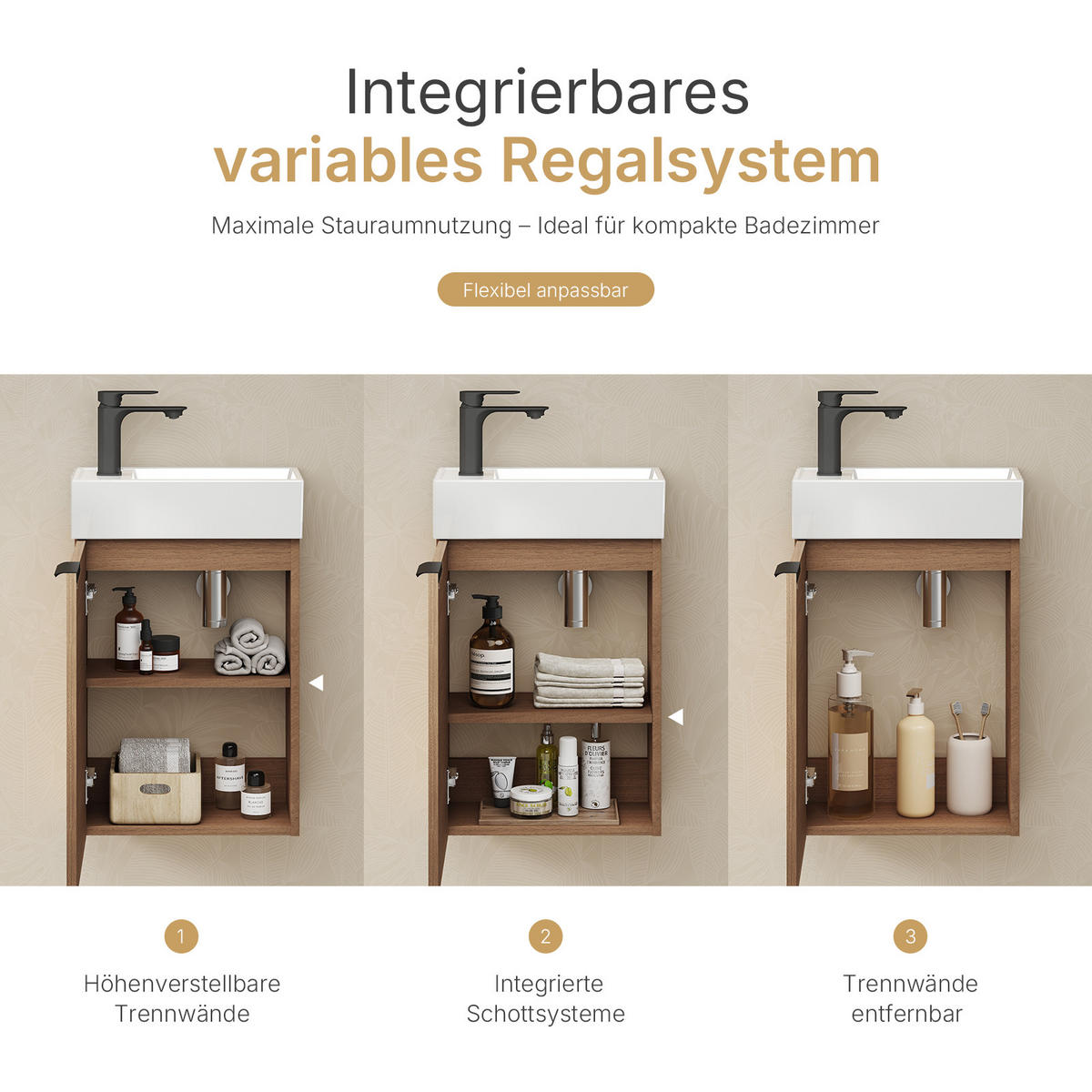 WASCHTISCHKOMBI 41,7 cm Sonoma-Eiche mit Keramik-Waschbecken - Schwarz/Sonoma Eiche, Holzwerkstoff (41.7/64.6/24cm) - EMKE