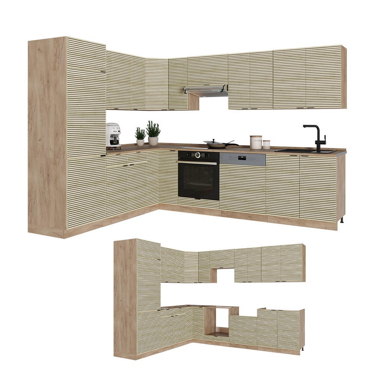 BUCĂTĂRIE DE COLȚ Fame-Line, Panou de stejar/Stejar auriu, 287 x 227 cm fara blat - stejar miere/culoare lemn stejar, compozit lemnos (287/206.8/51.6cm) - Vicco