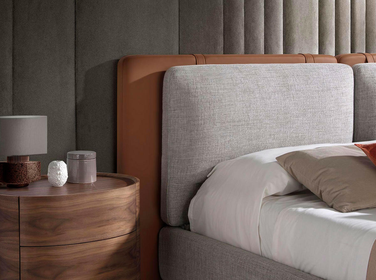 BETT Braunes Ökolederbett mit grauem Stoff 228/221/103 cm - Braun/Grau, Leder/Textil (180/200cm) - ANGEL CERDA