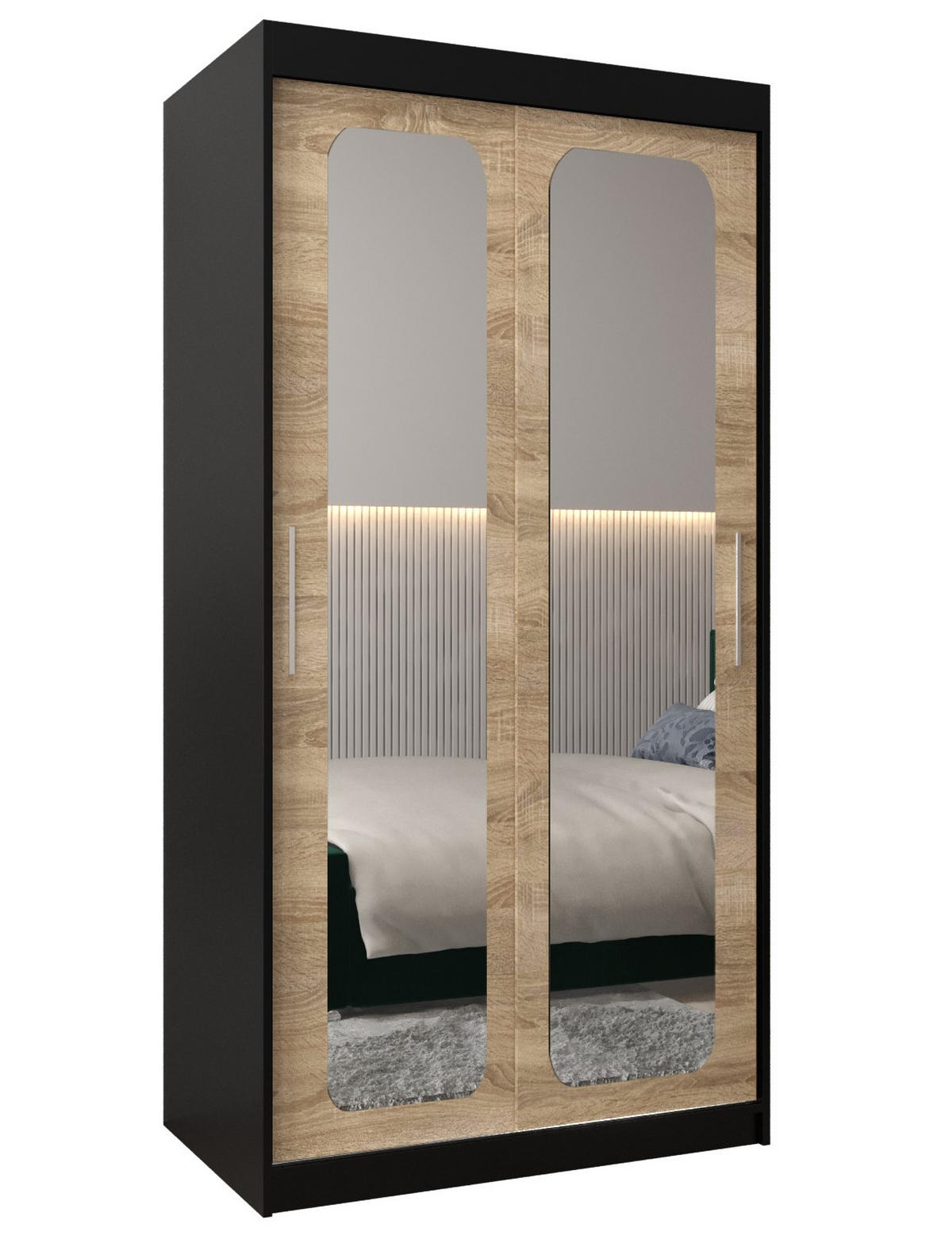 SCHWEBETÜRENSCHRANK 200/100/62 2-türig - Silberfarben/Schwarz, Holz/Kunststoff (100/200/62cm) - Abiks Möbel