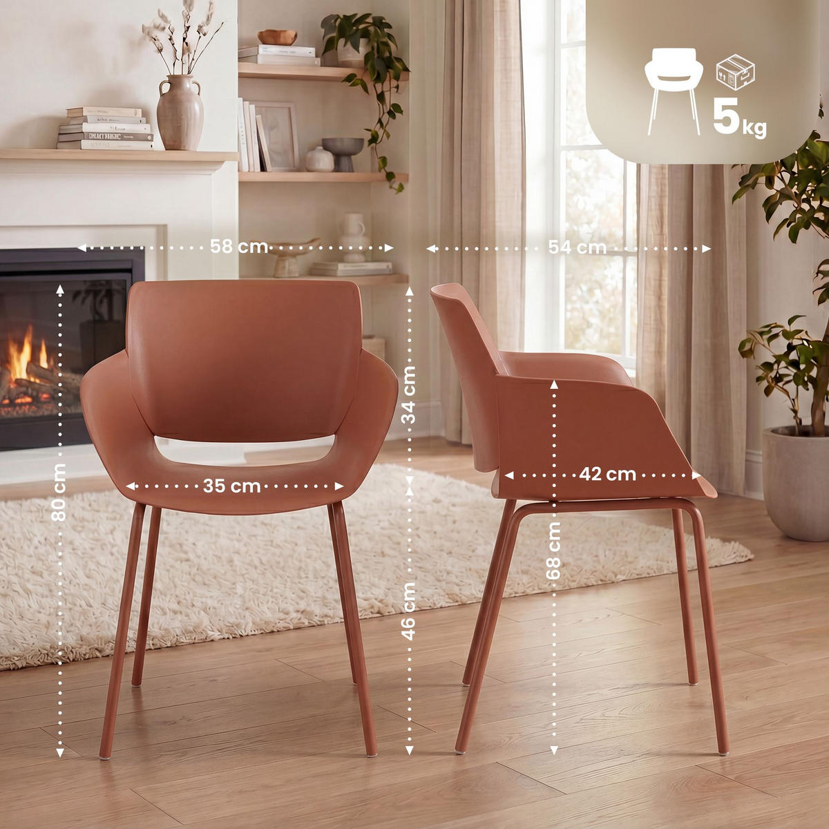 STUHL Kunststoff Terracotta - Dunkelorange, Kunststoff/Metall (58/80/54cm) - CLP