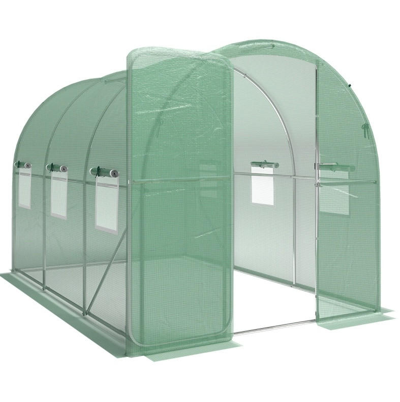 GEWÄCHSHAUS aus Polyethylen 200x300x200 cm in Grün mit 6 Netzfenstern - Grün, Kunststoff (300/200/200cm) - Modfu