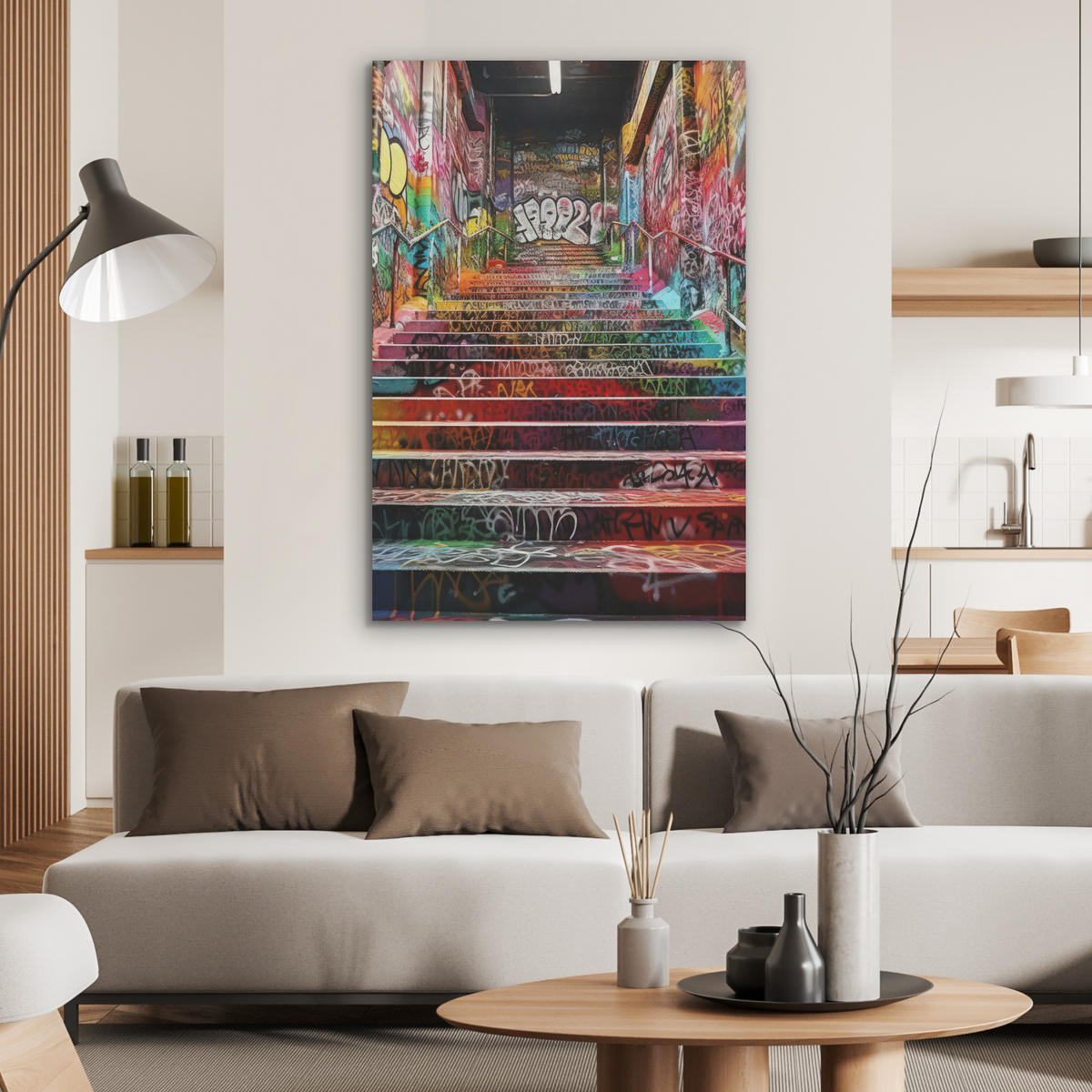 AKUSTIKPANEEL Treppe - Graffiti - Farben - Kunst 70x100 cm - Multicolor, Textil (70/0.9/100cm) - MuchoWow