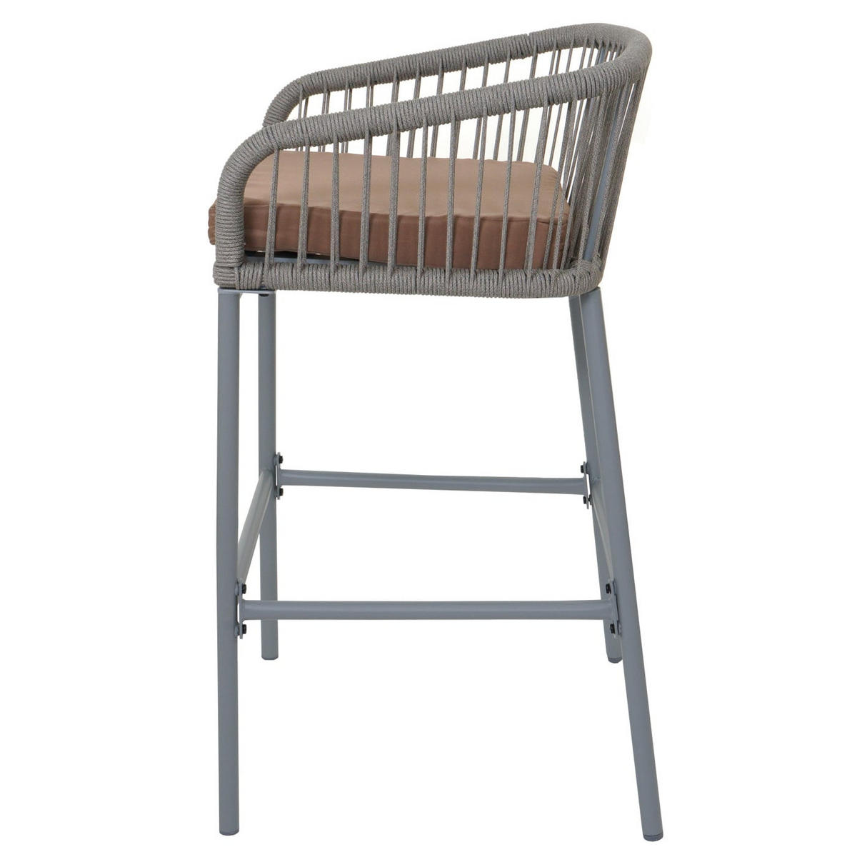 GARTENSTUHL 2er-Set HxBxT 92x51x53cm Sitzhöhe 76cm Seilgeflecht Metall Hellgrau Kissen Taupe - Hellgrau, Metall (51/92/53cm) - PROREGAL