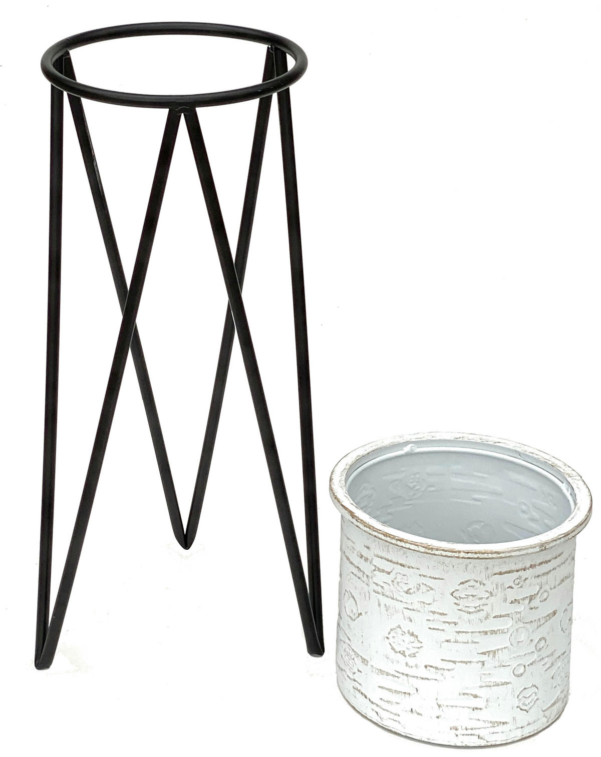 BLUMENHOCKER mit Topf Metall Schwarz/Weiß 24/24/50 cm - Schwarz, Metall (24/50/24cm) - DanDiBo