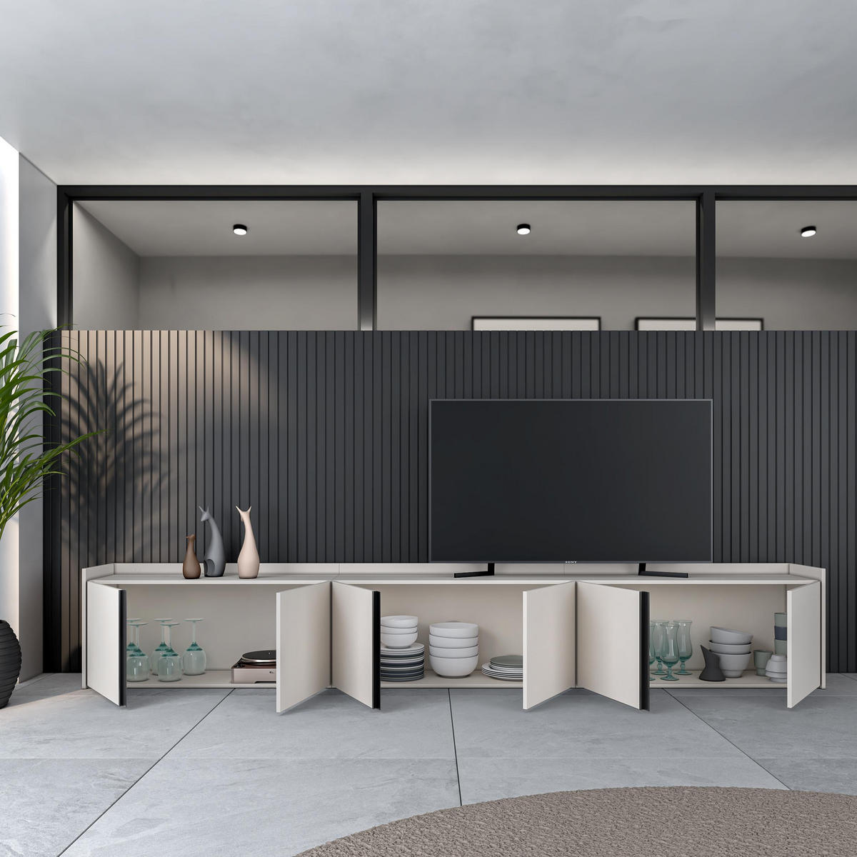 LOWBOARD, Beige, 309/35/50cm - Beige, Holzwerkstoff (309/50/35cm) - Skraut Home