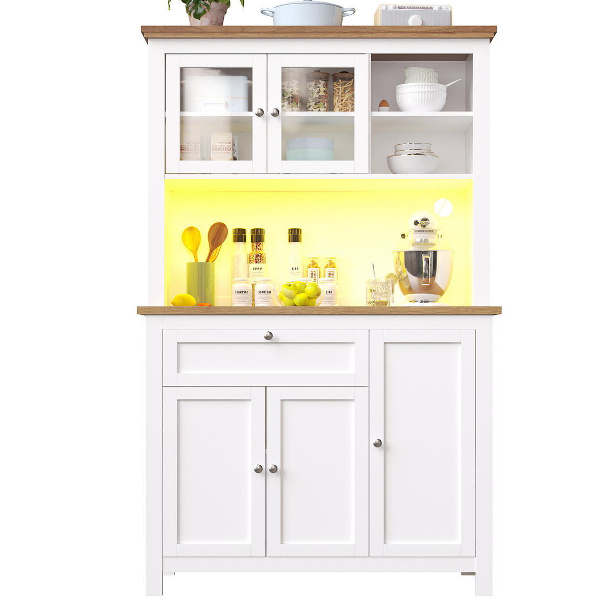 ANRICHTE 104/40/180 cm in Weiß mit LED-Beleuchtung und verstellbaren Böden - Weiß, Holzwerkstoff (104/180/40cm) - Flora Grace