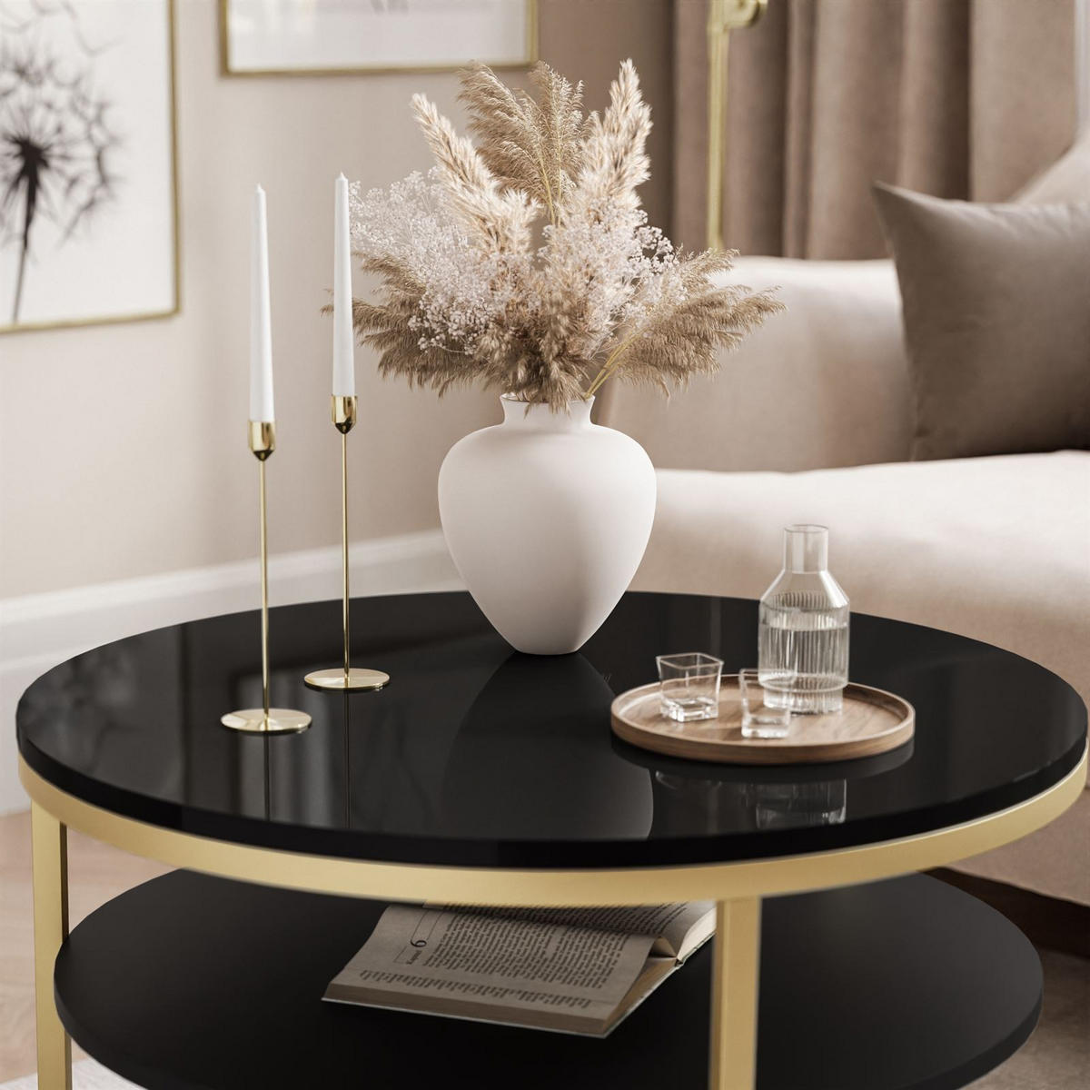 COUCHTISCH CIRI SLIM mit Regal Hochglanz - Goldfarben, Holzwerkstoff (60/60/42cm) - Lookway