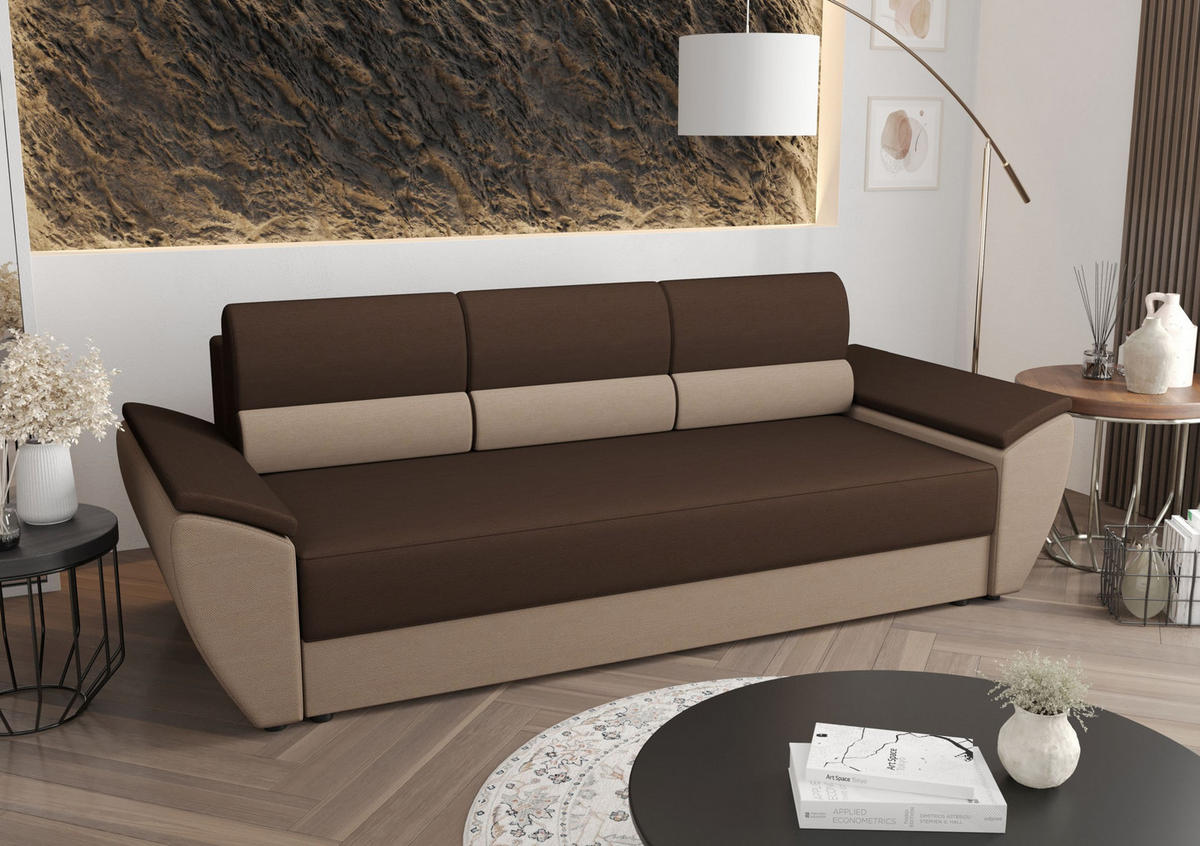 SOFA REBI BIS mit Schlaffunktion RAINBOW 20+05 mit Stauraum - Braun, Textil (80/78/240cm) - Bedante