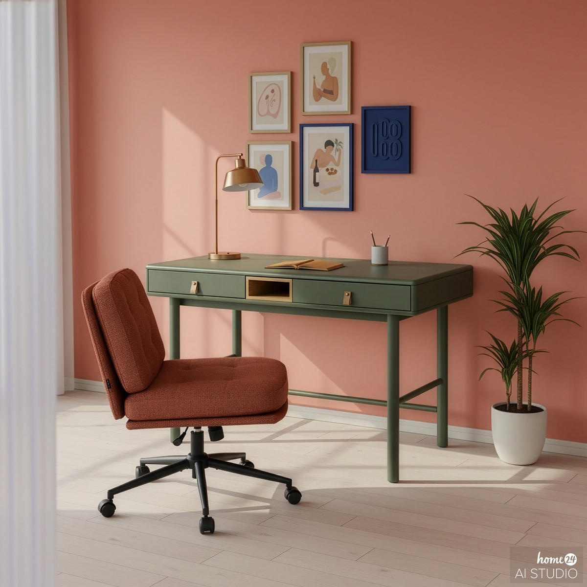 SCHREIBTISCH - Olivgrün, Holz/Holzwerkstoff (60/120/75cm) - home24