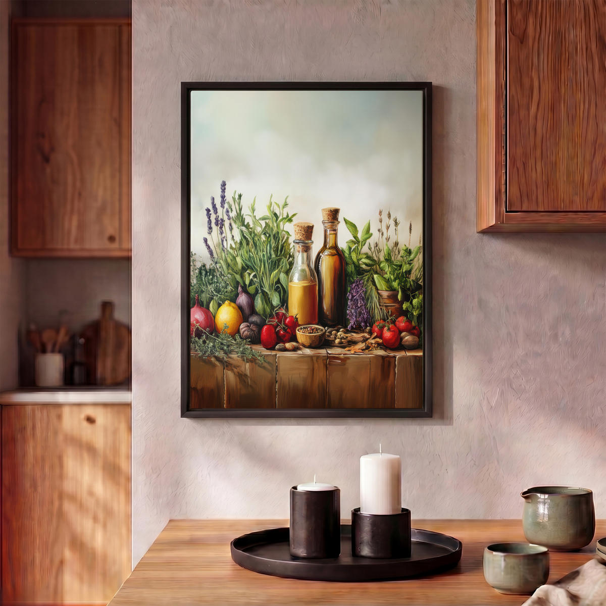 LEINWAND Bilder mit Rahmen - Stilleben - Kräuter - Gewürze - Früchte - Farbenfroh - 30x40 - Grün, Textil (30/40cm) - MuchoWow
