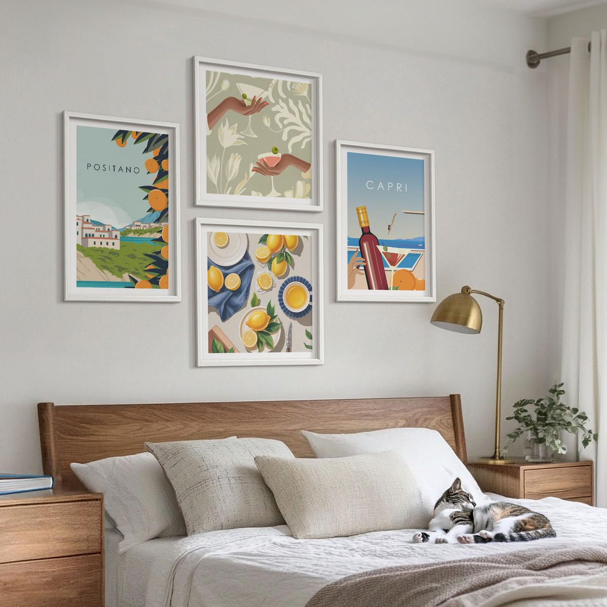 BILDER SET 4er Set - 50x50 cm & 40x60 cm Weißer Rahmen - Italienische Zitronenurlaube Capri - Weiß, Kunststoff (50/50cm) - TULUP