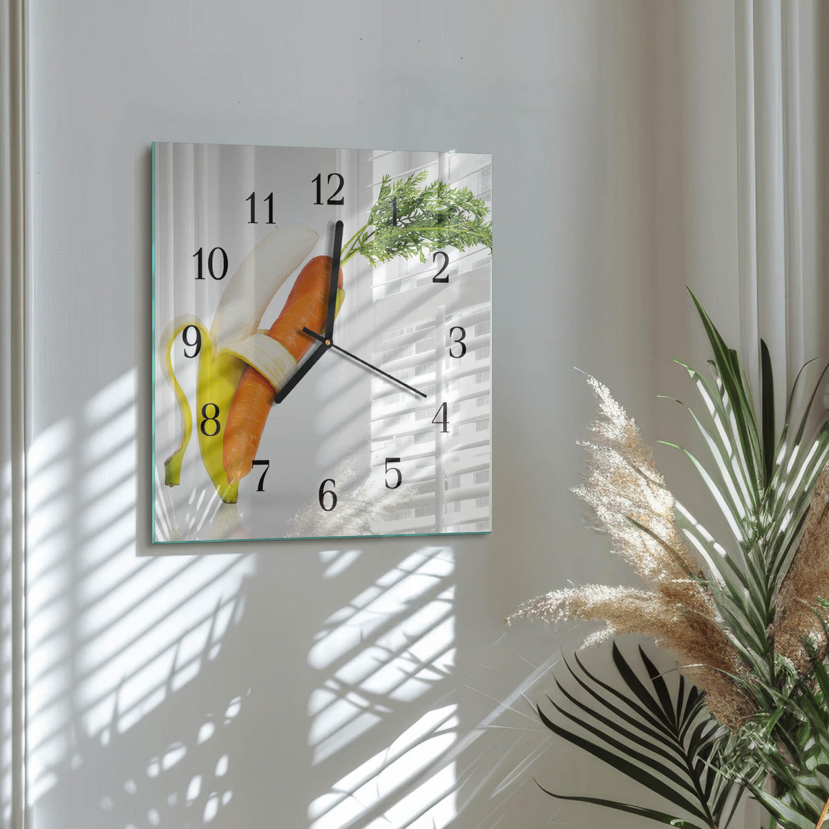 WANDUHR 30x30 cm - Karotten und Bananen - Orange, Glas (30/30/0.4cm) - TULUP