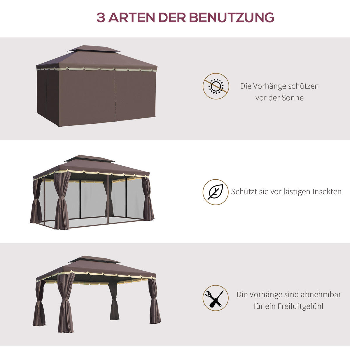 PAVILLON Alu+Polyester Kaffee+Schwarz - Dunkelbraun/Schwarz, Kunststoff/Metall (290/280/390cm) - Outsunny